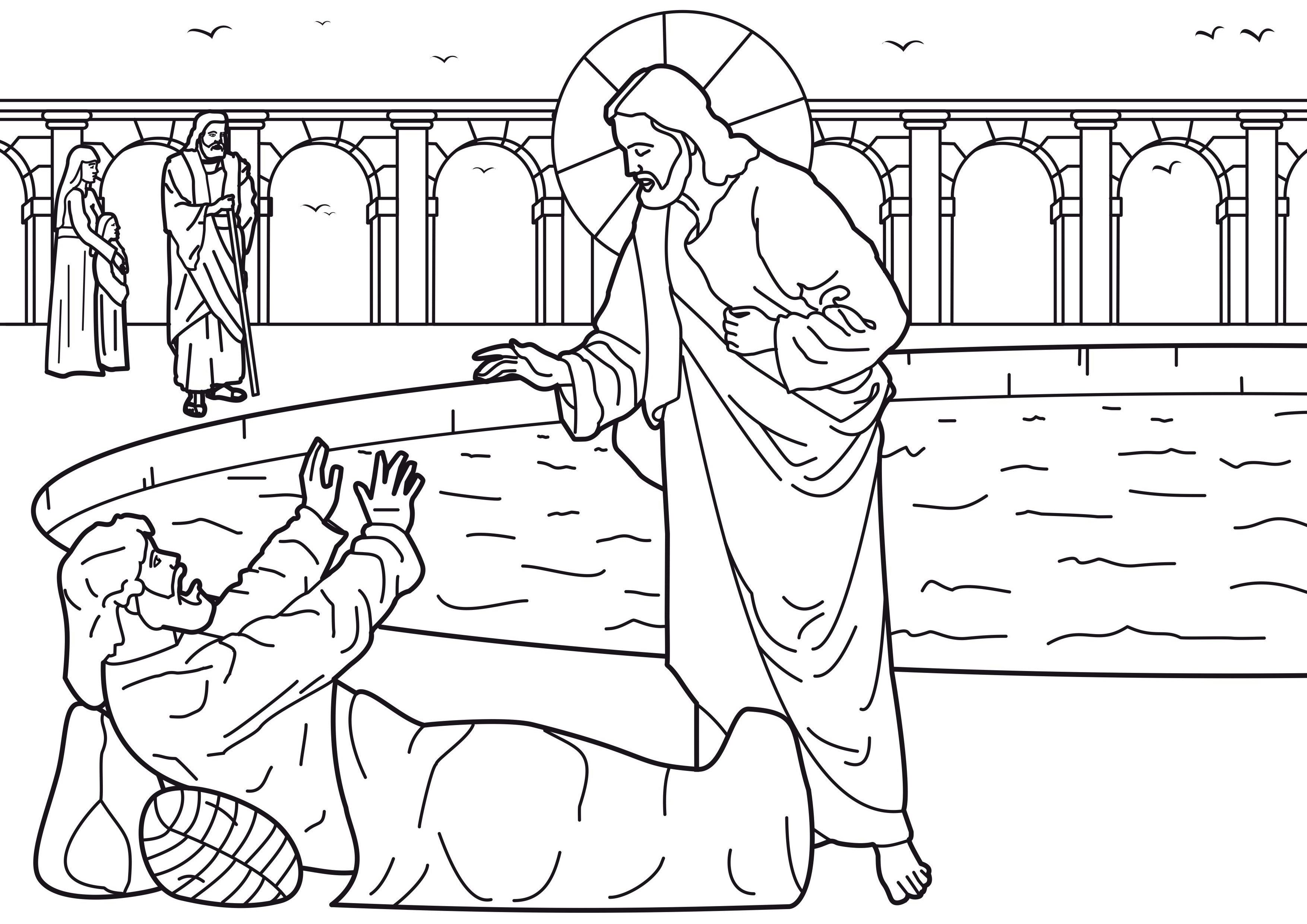 Free jesus heals a man by the pool coloring page download free jesus heals a man by the pool coloring page png images free cliparts on clipart library