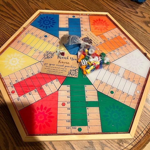 Parcheesi board for players original classic board hand made with wood resin glitter