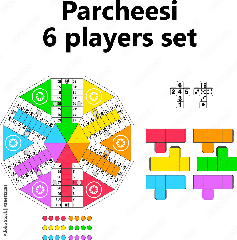 Parchis parcheesi players vector board game printable template set vector