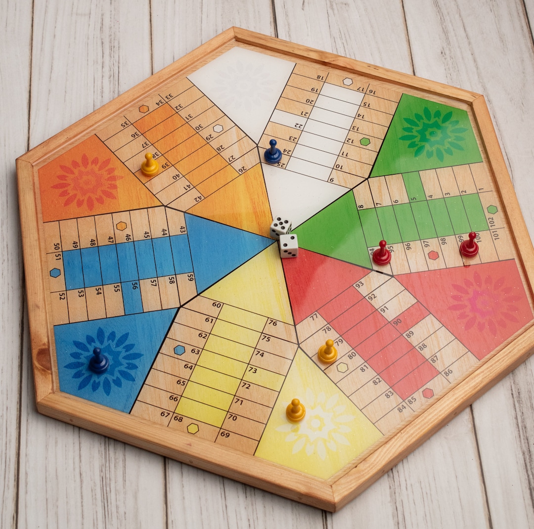 Parcheesi board for players original classic board hand made with wood resin glitter