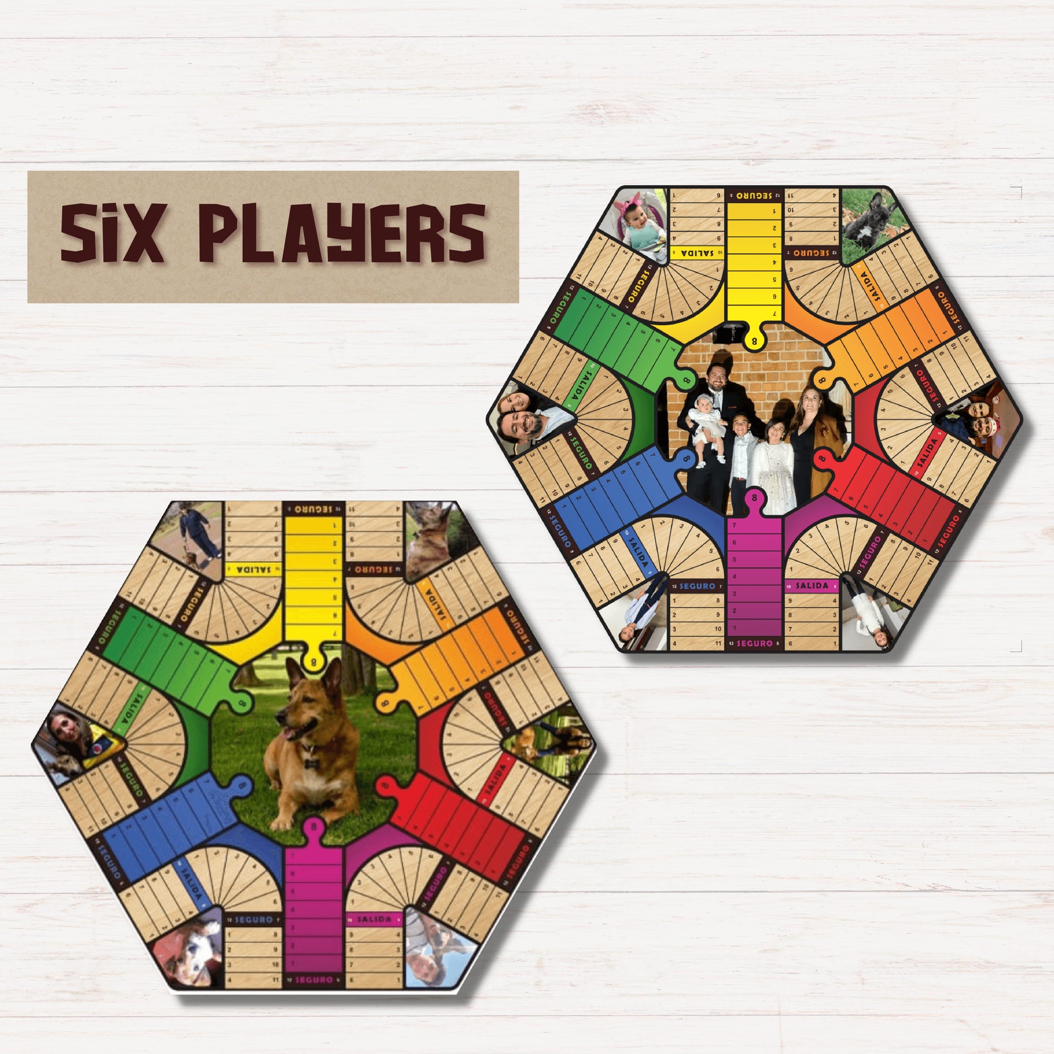 Personalized wooden parcheesi board game with pictures