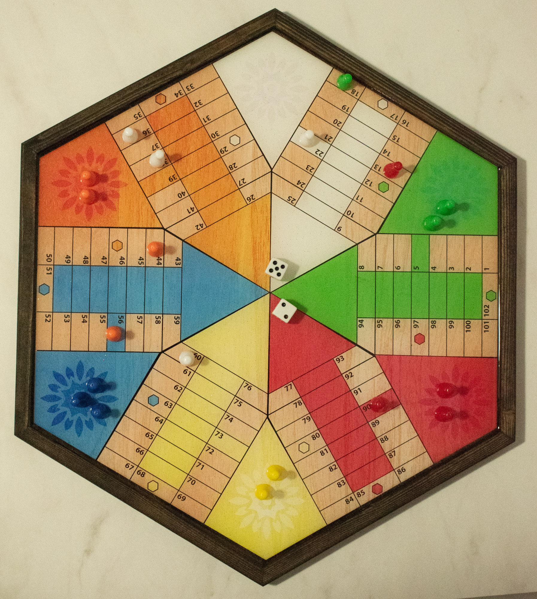 Parcheesi board for players original classic board hand made with wood resin glitter