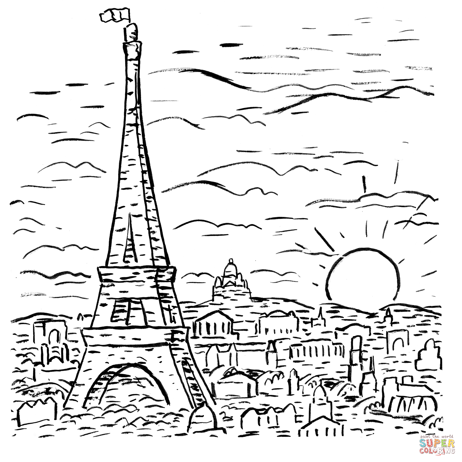 Design book illustration for alexander cohens from anarchy to monarchy view of paris with the eiffel tower coloring page free printable coloring pages