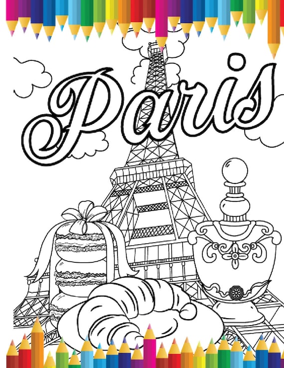 Paris eiffel tower coloring pagecoloring sheetcoloring for adultsinstant downloadpdf travel coloring pageeiffel tower illustration