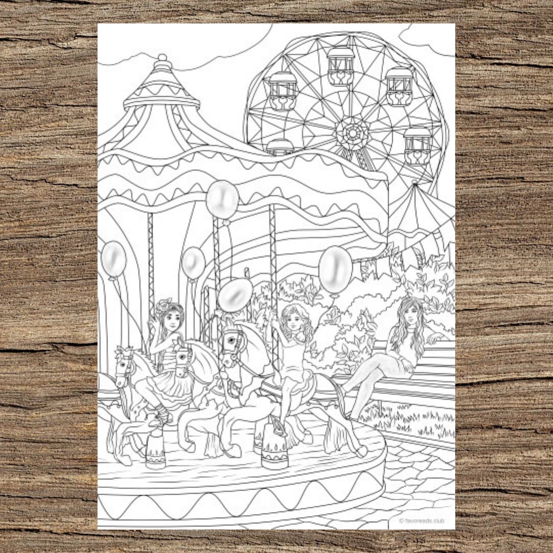 Theme park printable adult coloring page from favoreads coloring book pages for adults and kids coloring sheets colouring designs download now