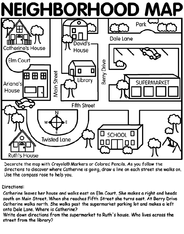 Neighborhood map coloring page