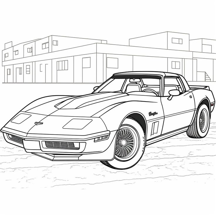 Simple car le art colorg book pageaa a chevrolet corvettechildren color art sketch of car colorg books colorg book pages adult colorg pages