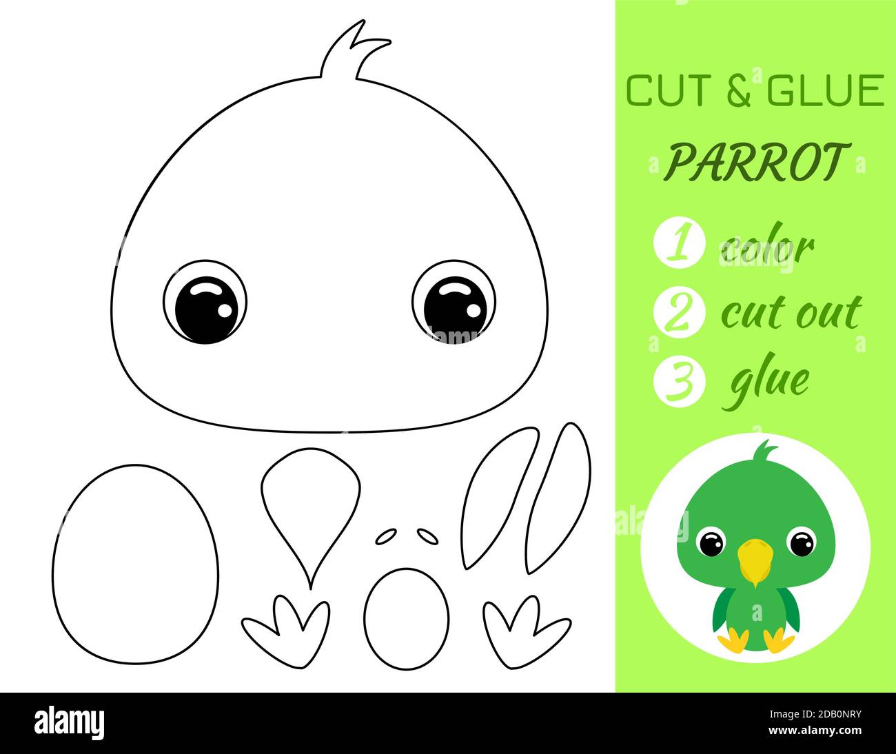 Simple educational game coloring page cut and glue sitting baby parrot for kids educational paper game for preschool children color cut parts and g stock vector image art