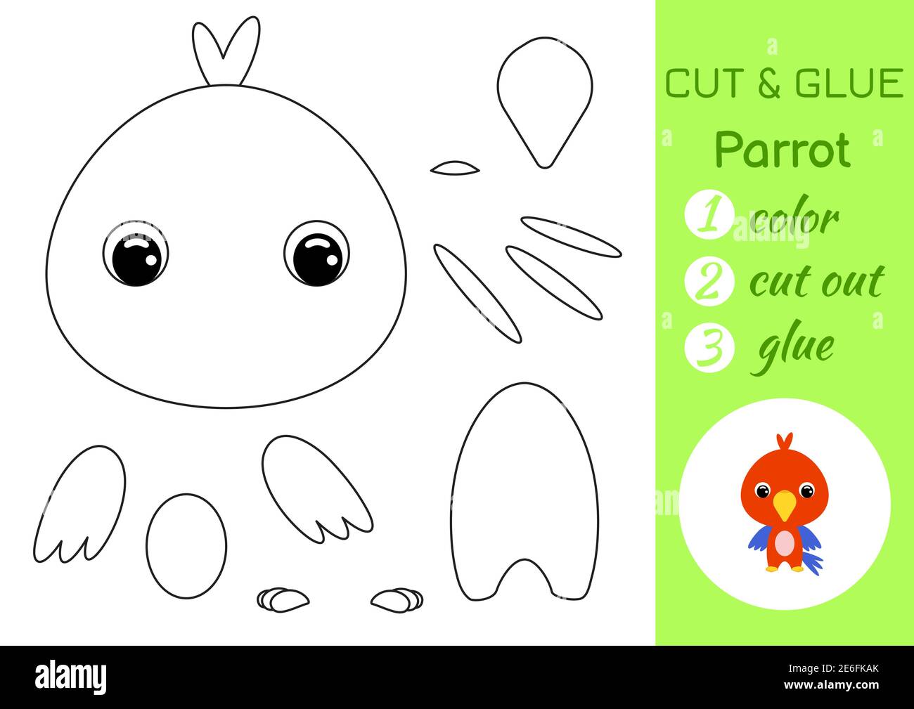 Coloring book cut and glue baby parrot educational paper game for preschool children cut and paste worksheet color cut parts and glue on paper stock vector image art