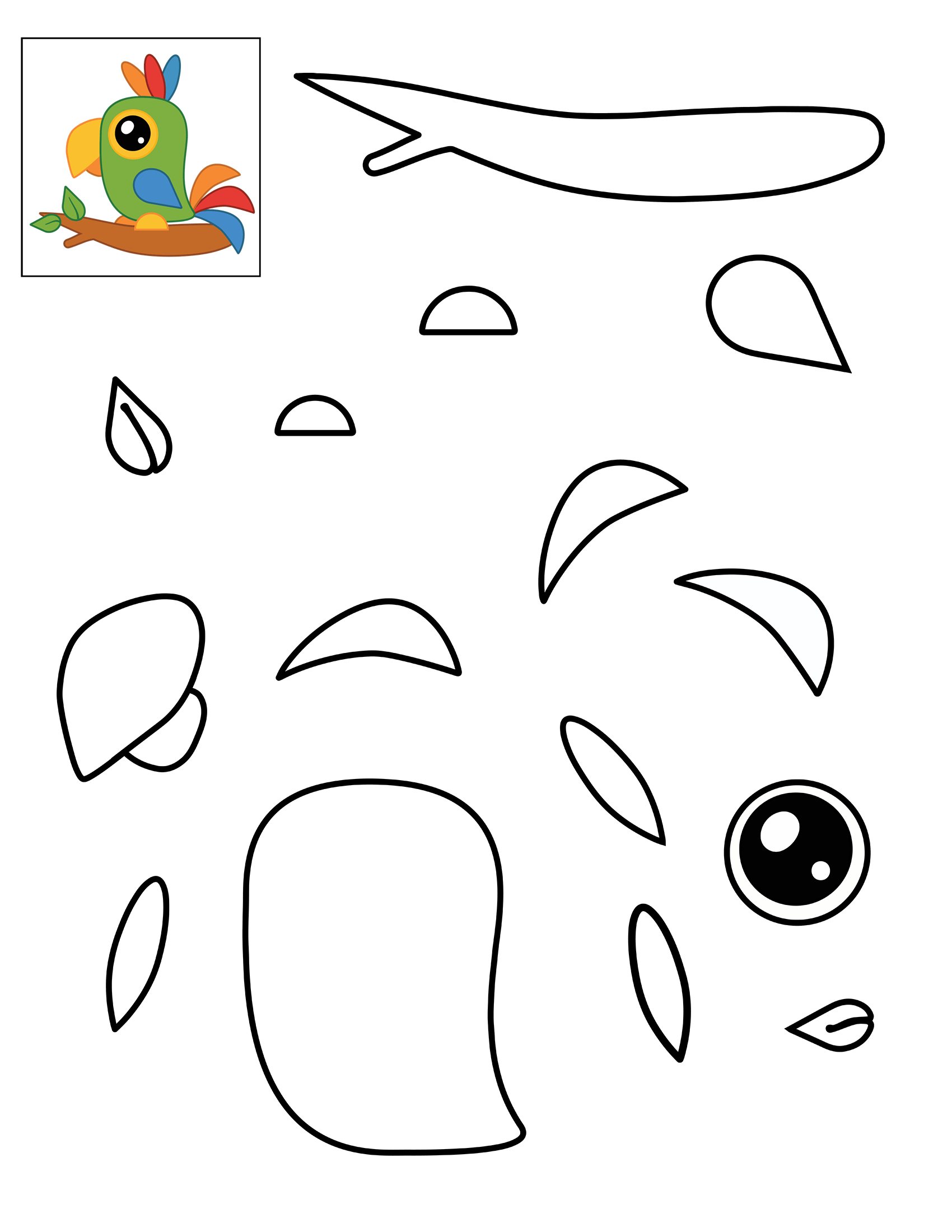 Color cut and glue parrot preschool printable template free printable papercraft templates