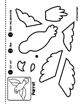 Parrot cut and paste fine motor activity fun scissor skills printable craft