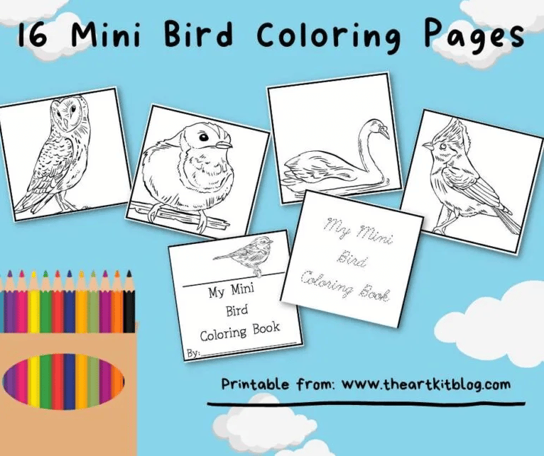 Bird mini coloring pages free homeschool deals