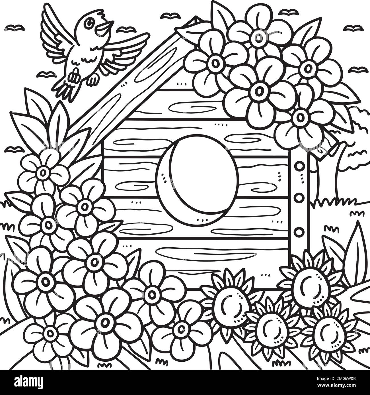 Bird house flowers cut out stock images pictures