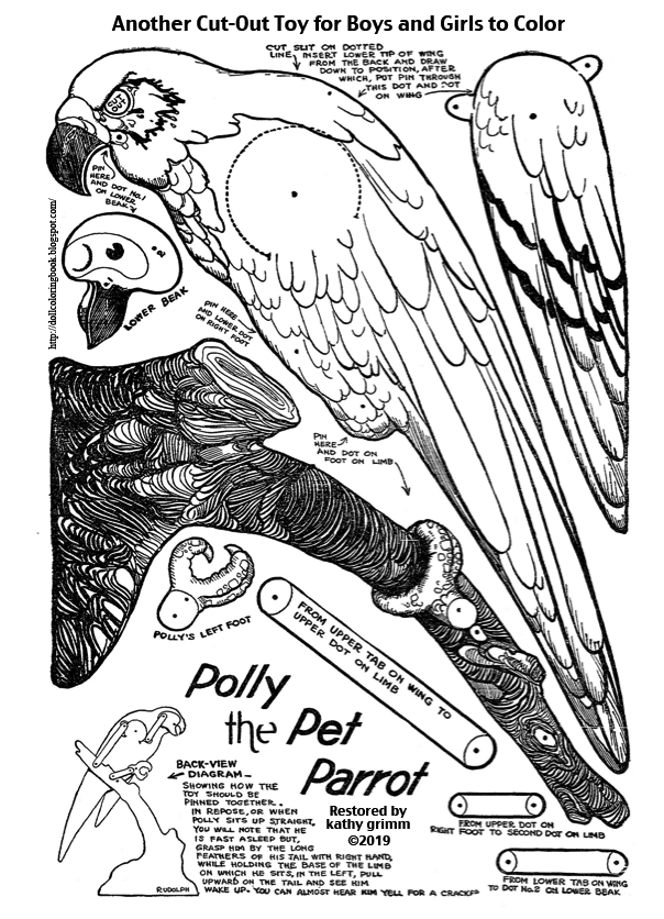 The doll coloring book assemble and color polly the pet parrot