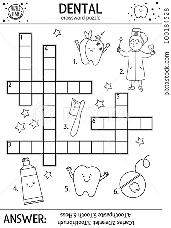 Vector black and white dental care crossword