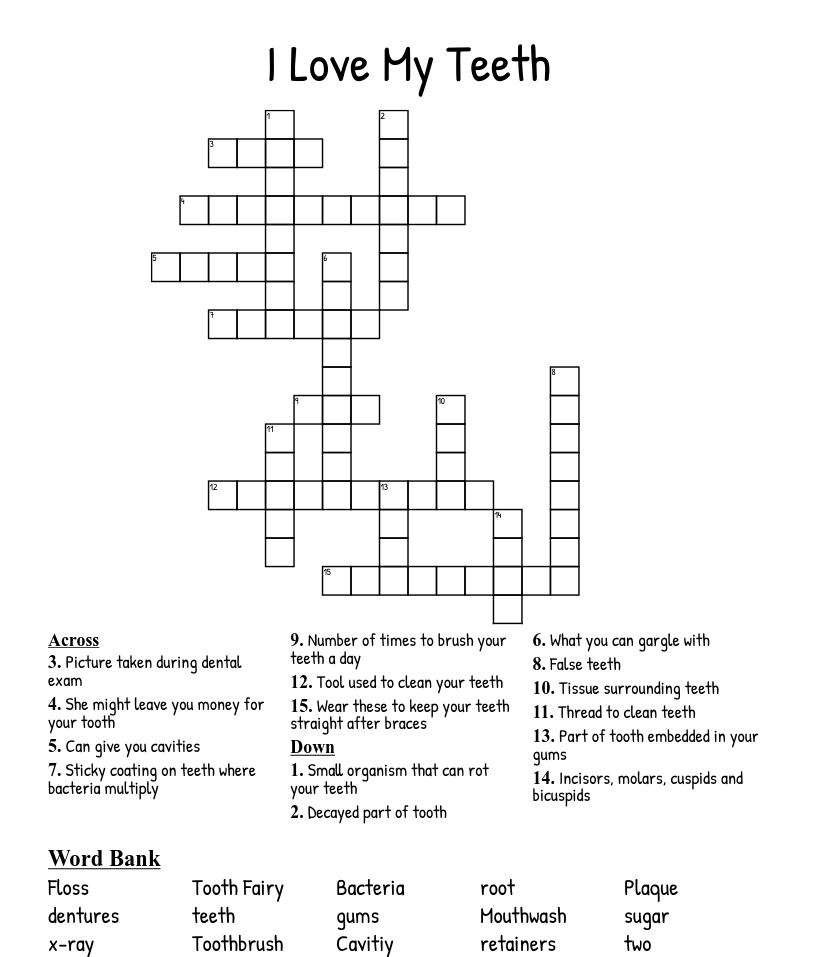 I love my teeth crossword