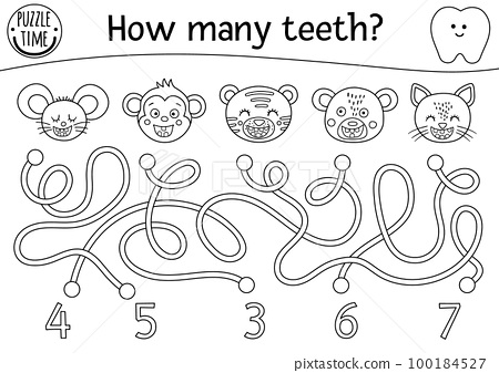 Black and white dental care maze for children