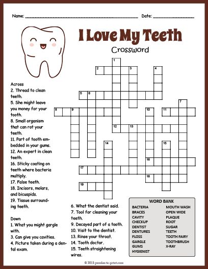 Free printable dental health crossword kids dental health dental health activities dental kids