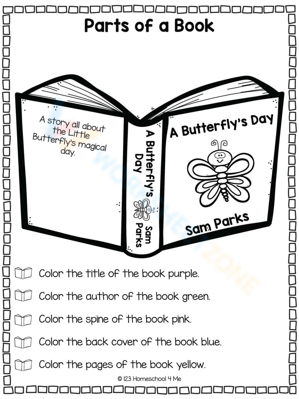 Free printable parts of a book worksheets for students