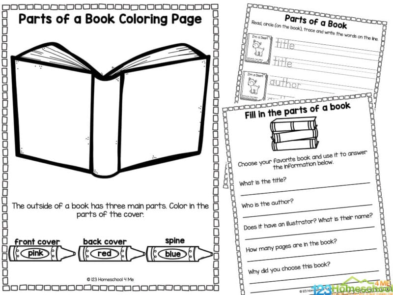 Free printable parts of a book worksheets