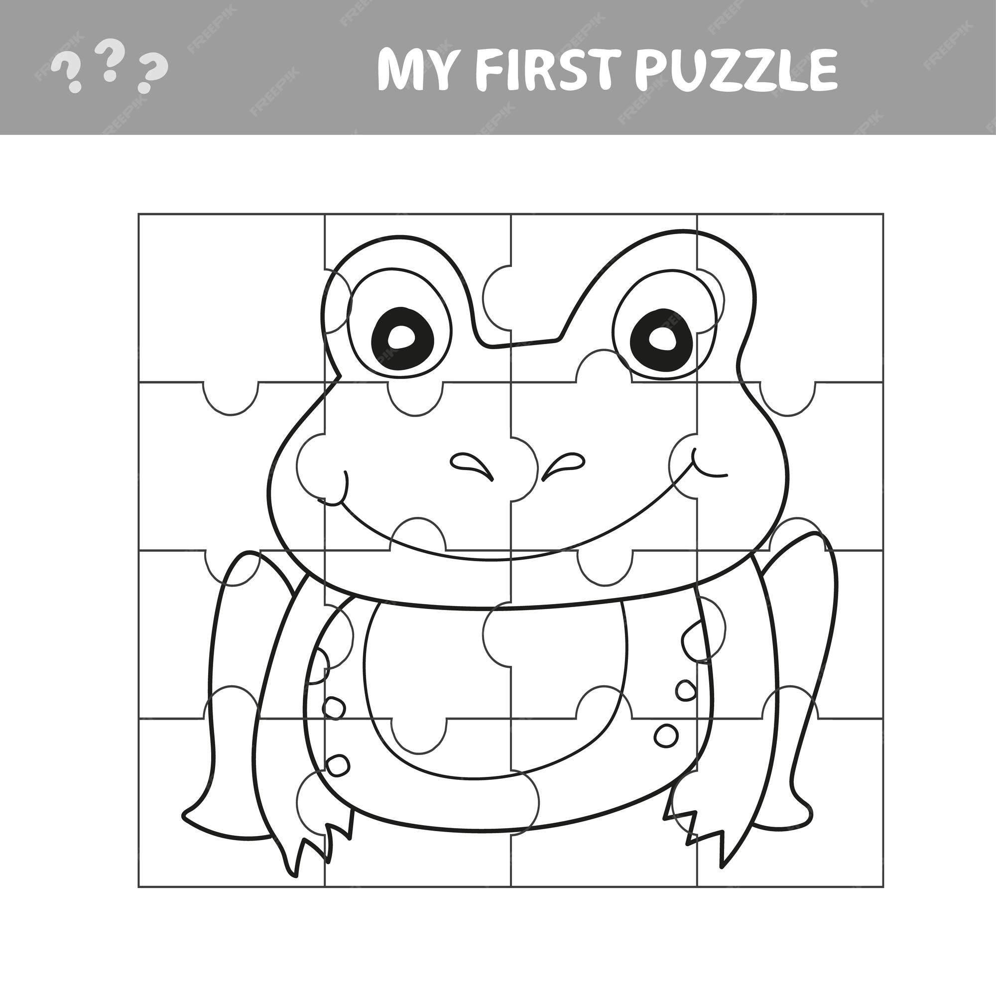 Premium vector education paper game for children frog use parts to create the image my first puzzle and coloring book