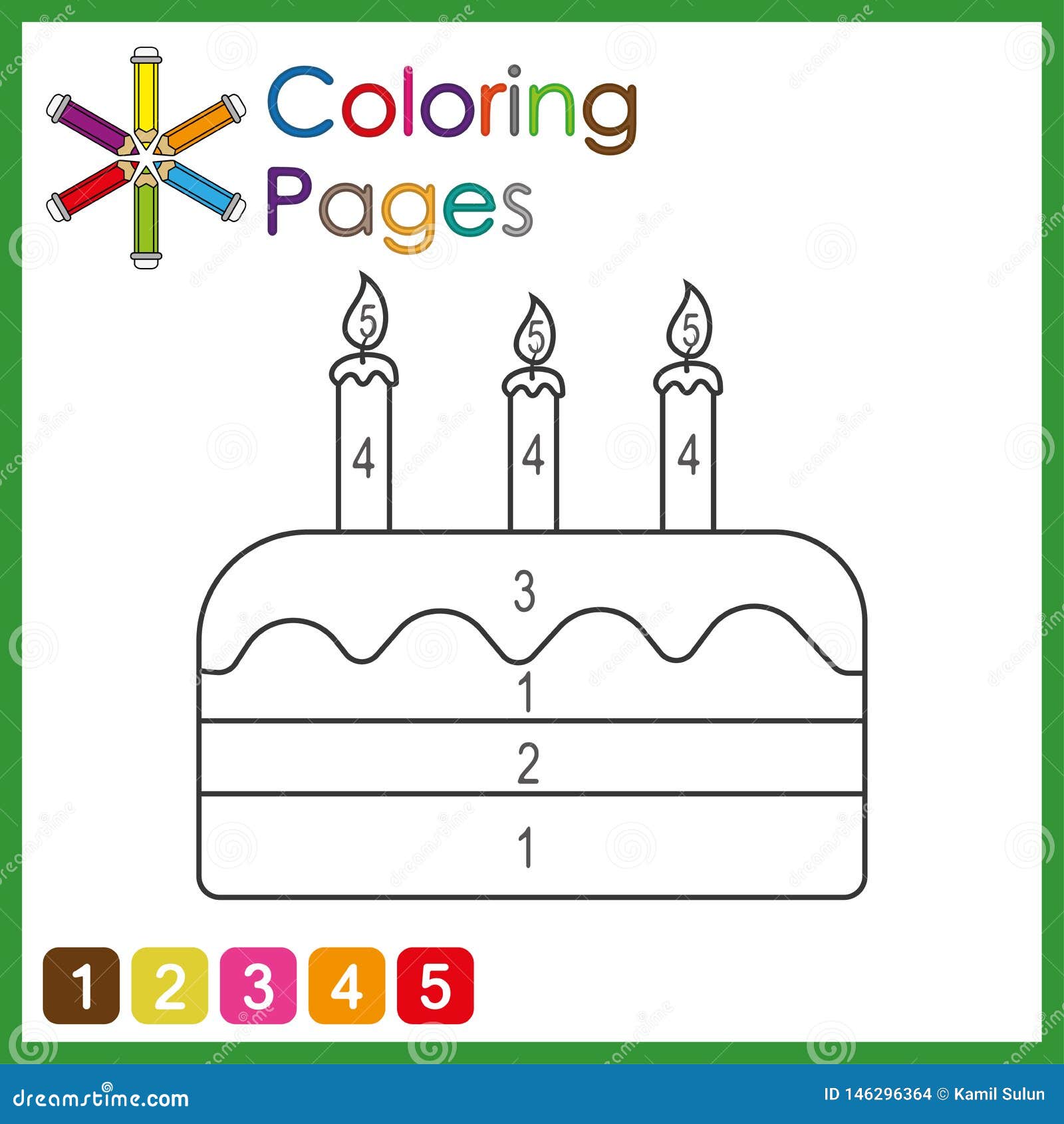 Coloring page for kids color the parts of the object according to numbers color by numbers stock illustration