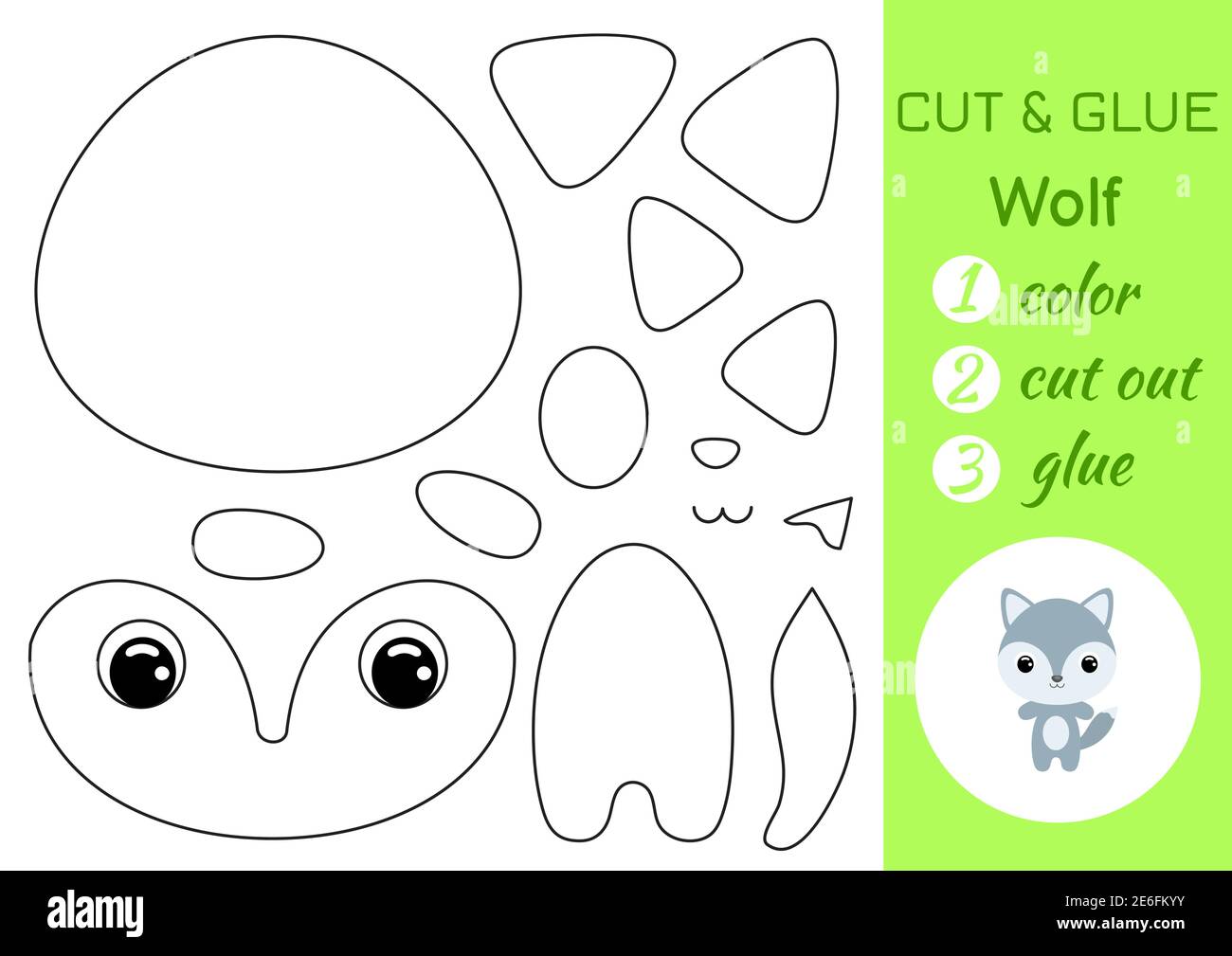 Coloring book cut and glue baby wolf educational paper game for preschool children cut and paste worksheet color cut parts and glue on paper stock vector image art