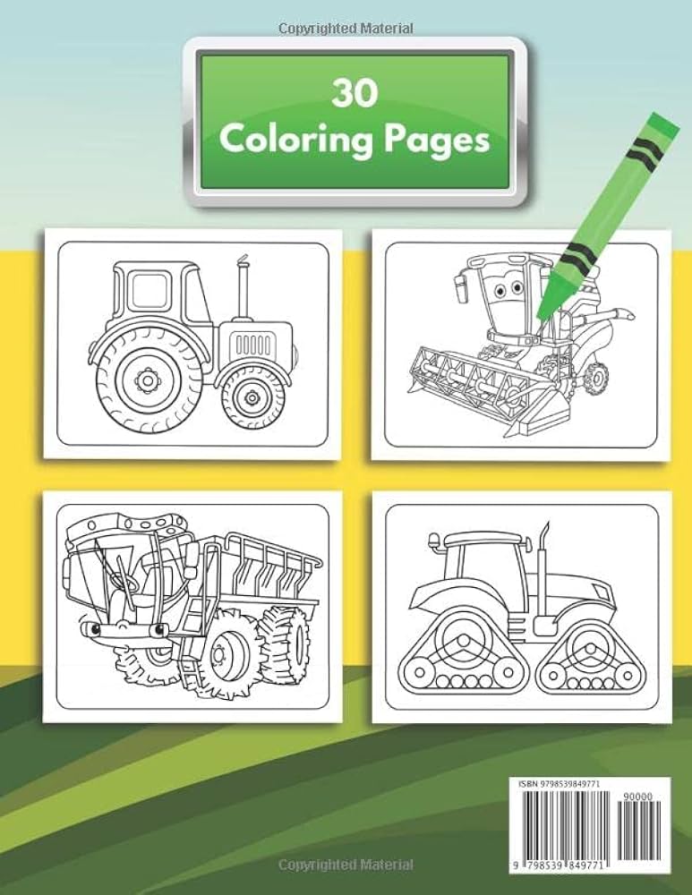 Farm equipment tractors loring book big vehicles and machines for farming and agriculture activity books for kids creative jot books