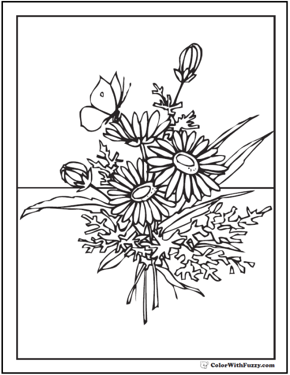 Flower coloring pages â tulips roses lilies daisies bouquets