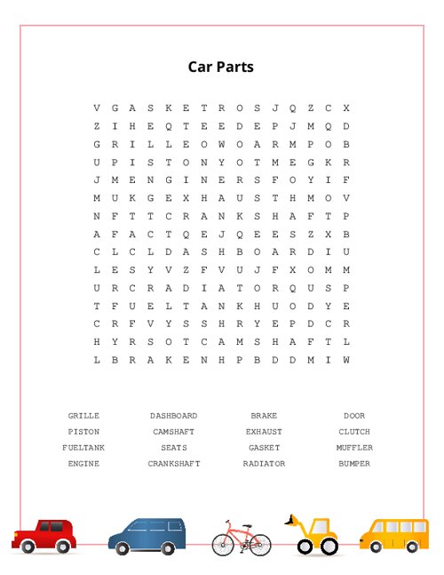 Car parts word search