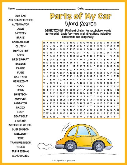 Free printable car parts word search free printable word searches kids word search word find