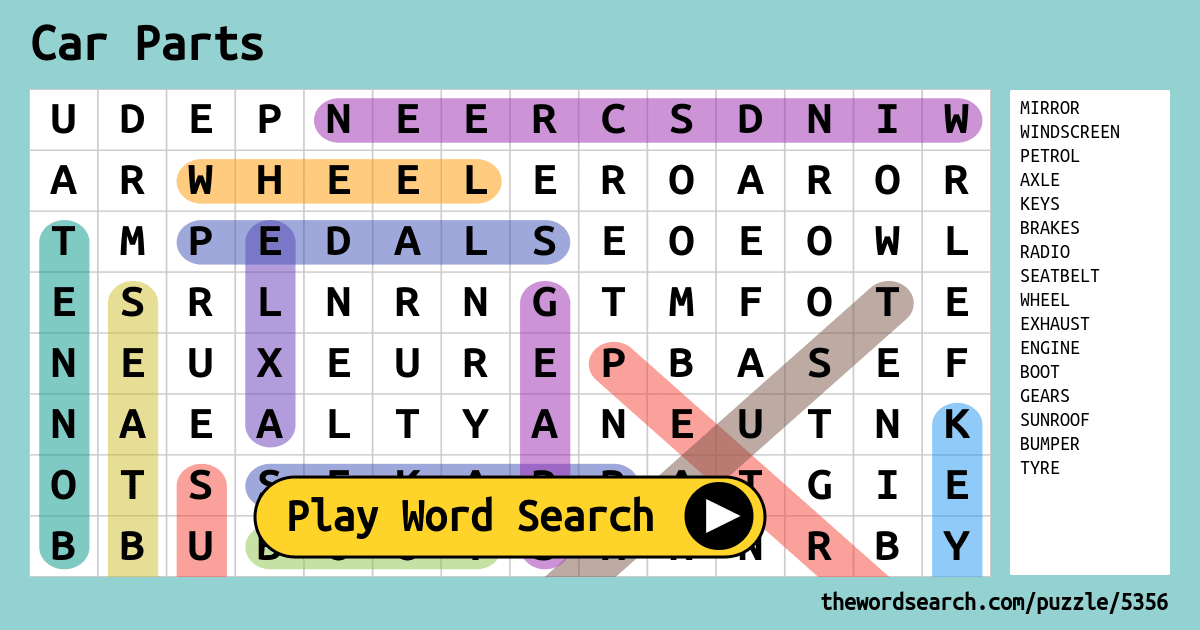 Car parts word search