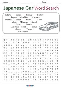 Printable car word search