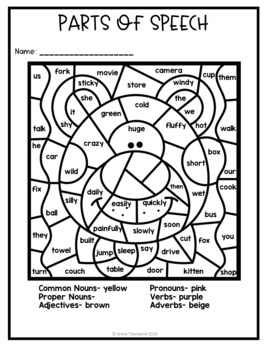 Parts of speech coloring activities by jenna t tpt