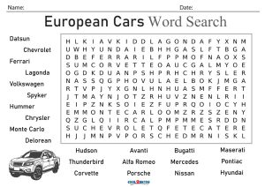 Printable car word search