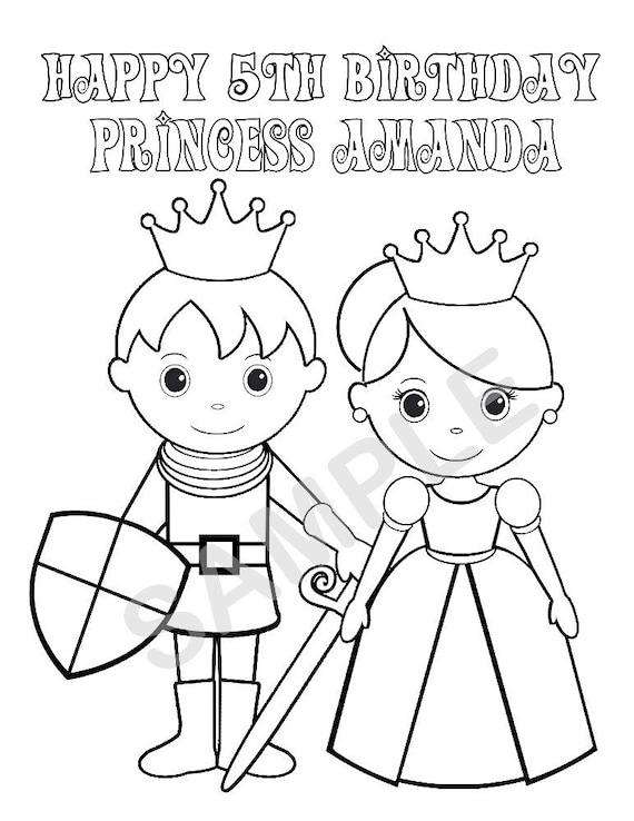 Personalized prince coloring page birthday party favor colouring activity sheet personalized printable template