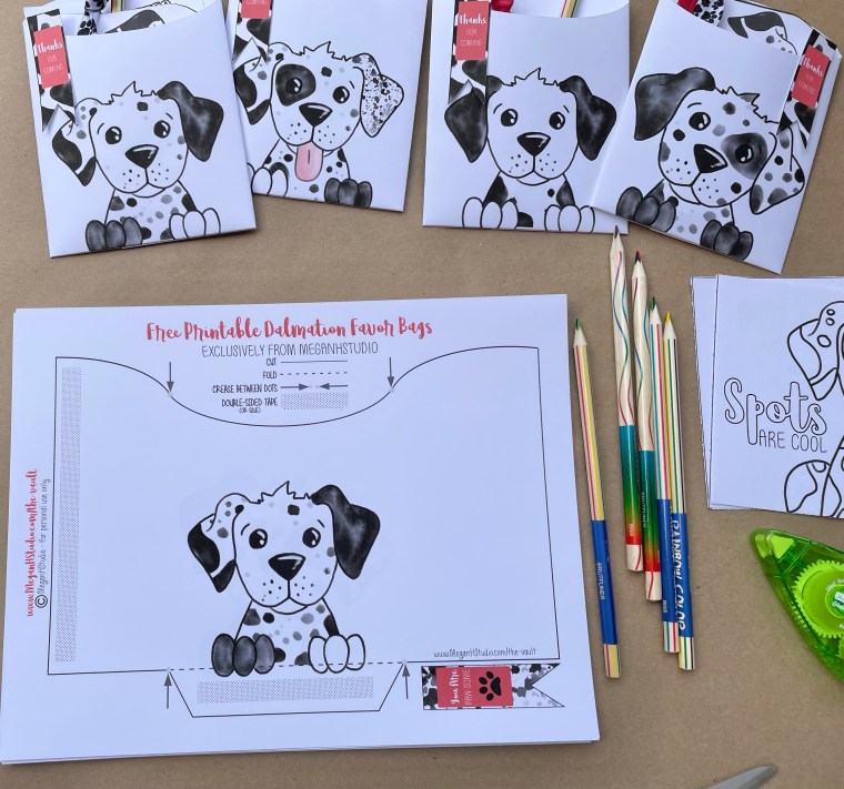 Free printable dalmation party favor bags and mini coloring pages