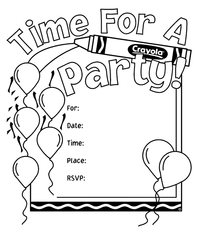 Birthday party invitations coloring page