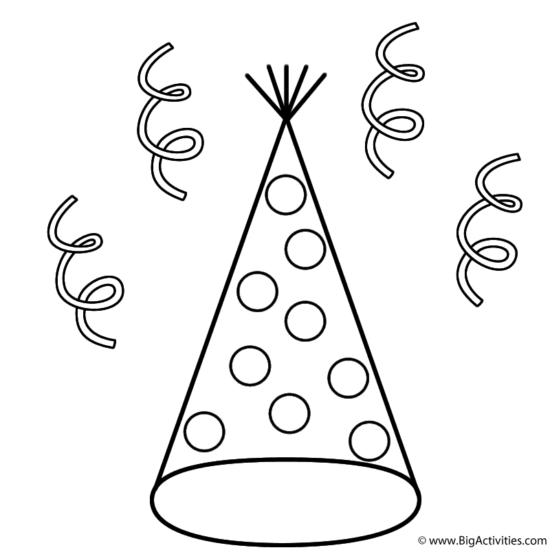 Party hat with dots and streamers