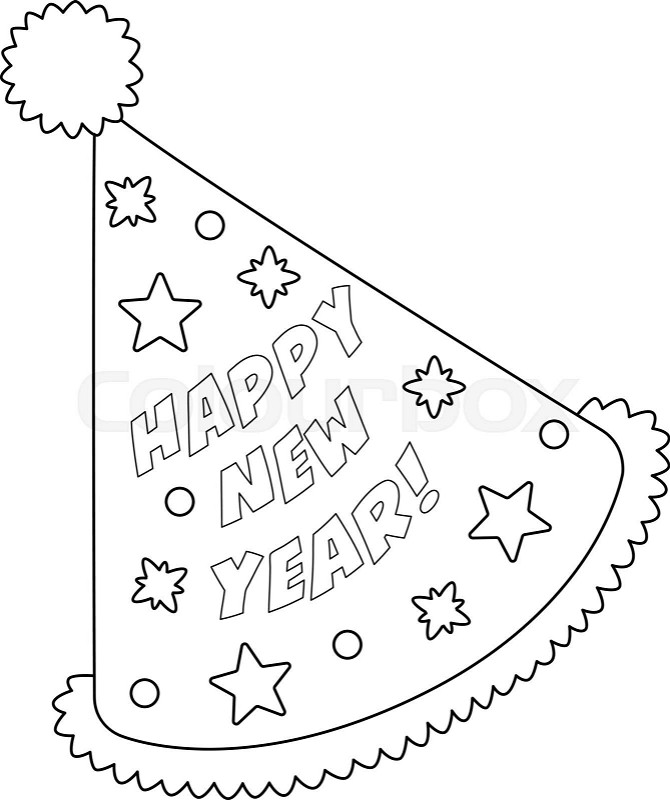 New years eve party hat isolated coloring page stock vector