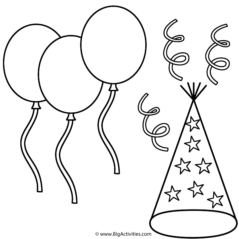 Balloons with party hat and streamers