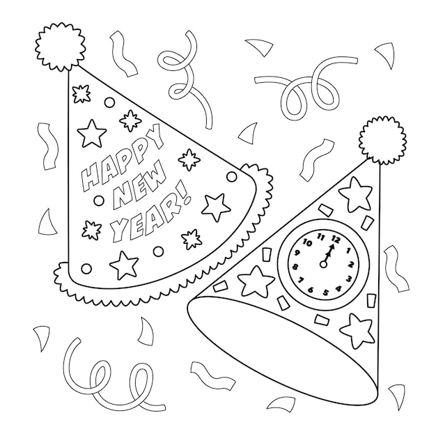 Premium vector new years eve party hat coloring page for kids