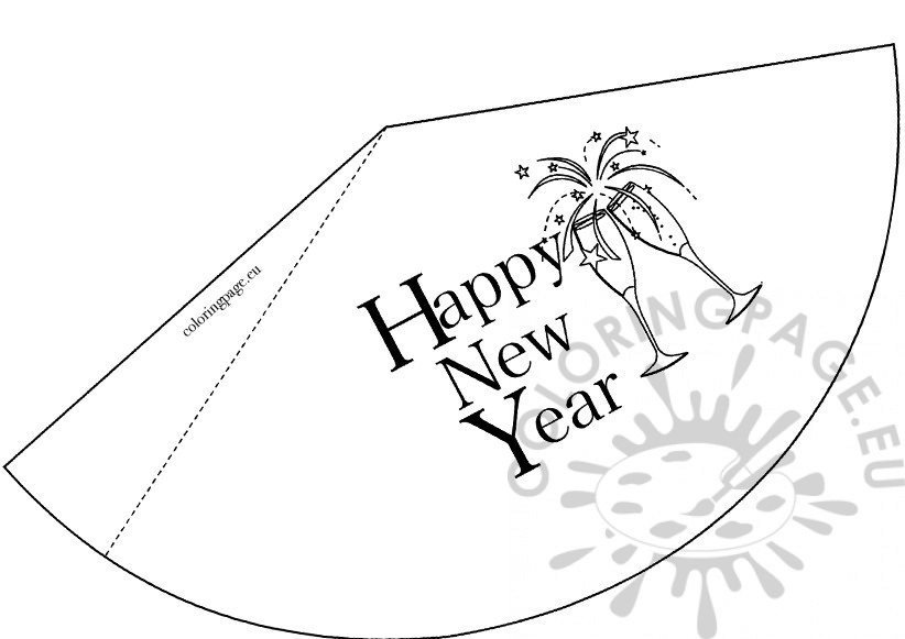 Happy new year party hat coloring page