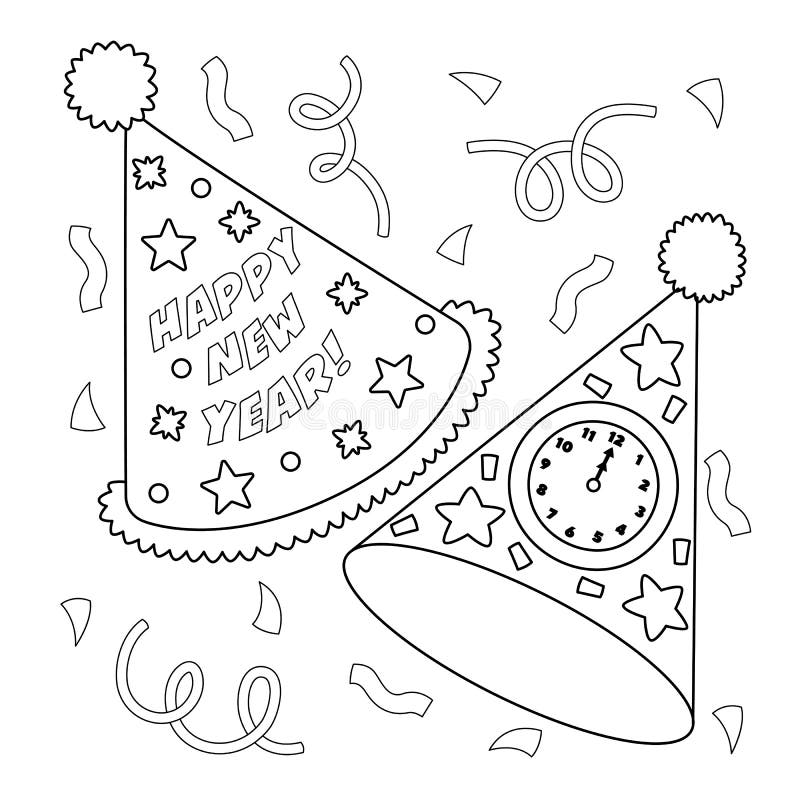 New years eve party hat coloring page for kids stock vector