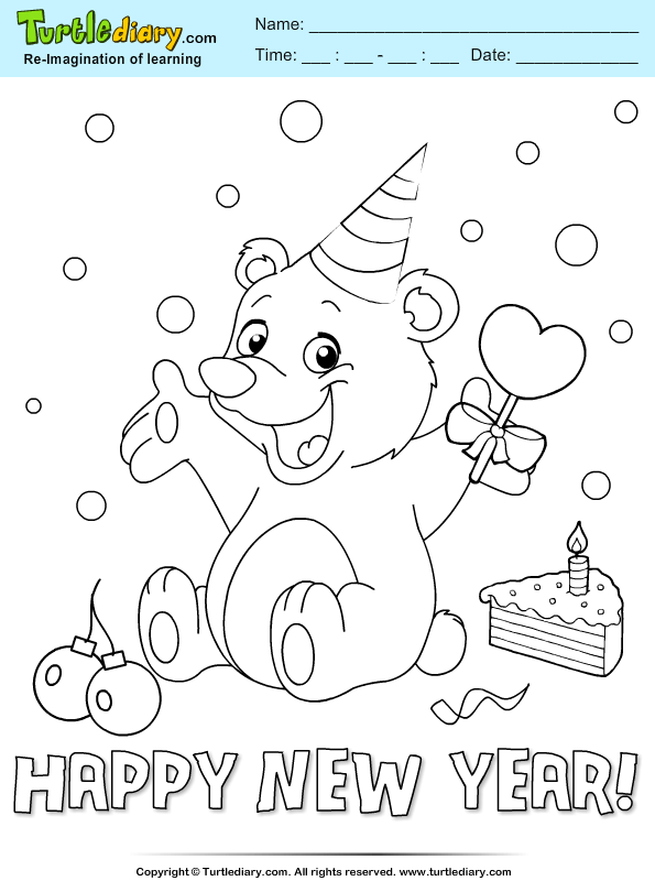 Bear with party hat coloring sheet turtle diary