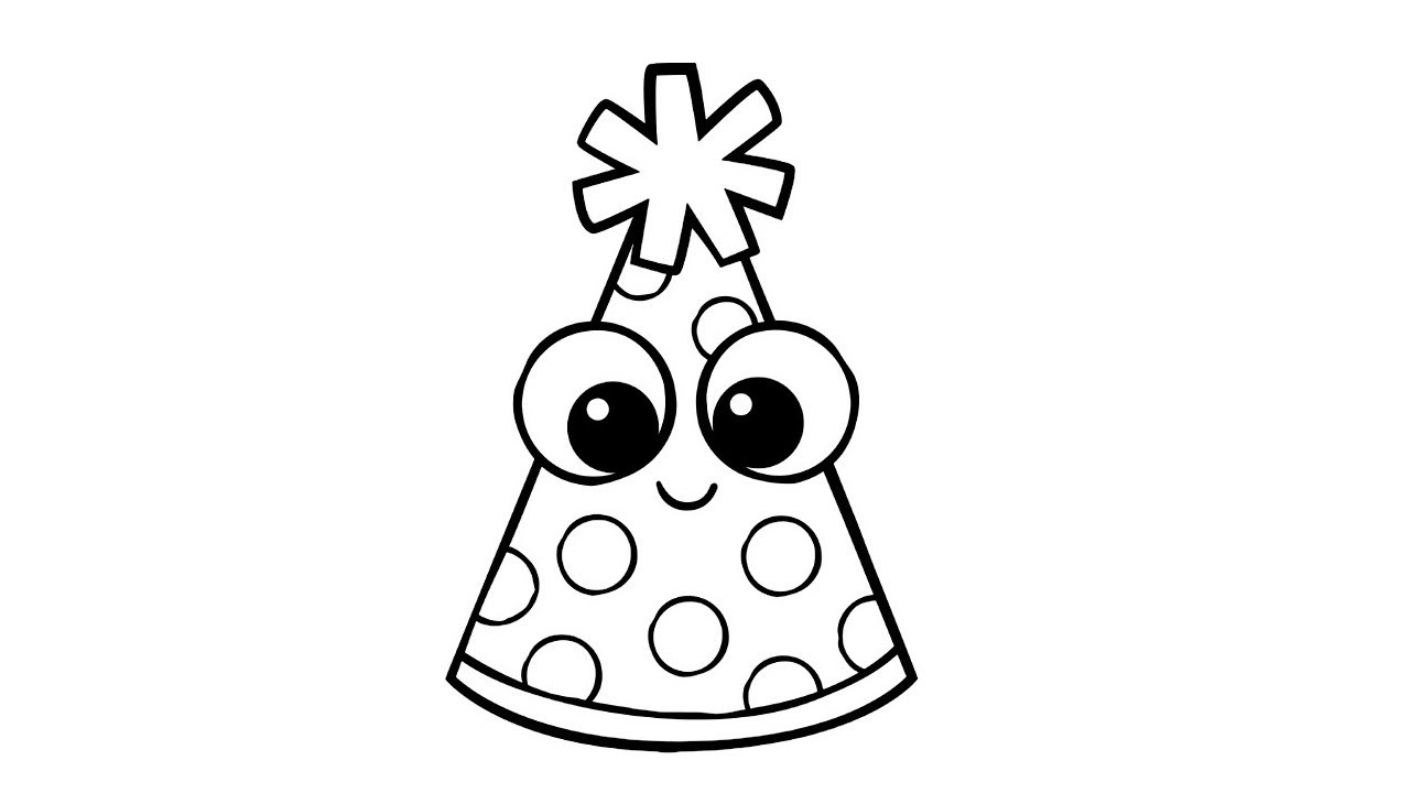 Cute party hat drawing painting and coloring for kids