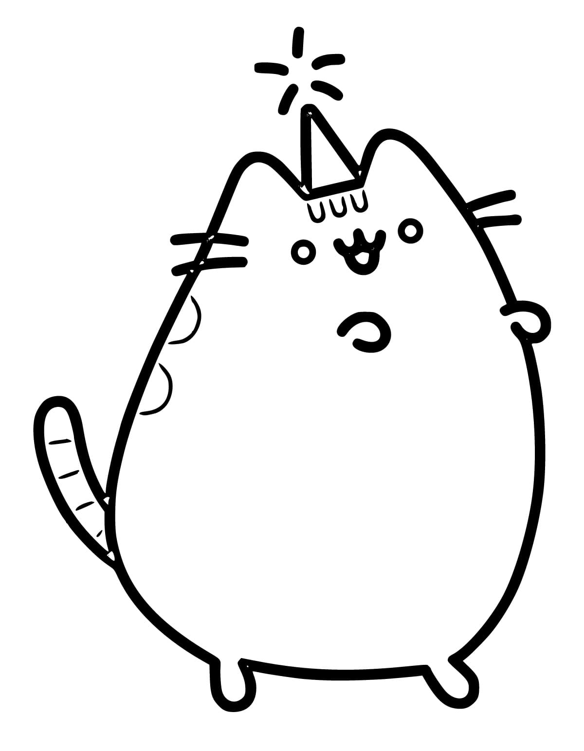 Pusheen and party hat coloring page