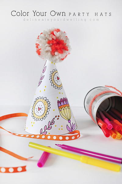 Coloring book pages party hat