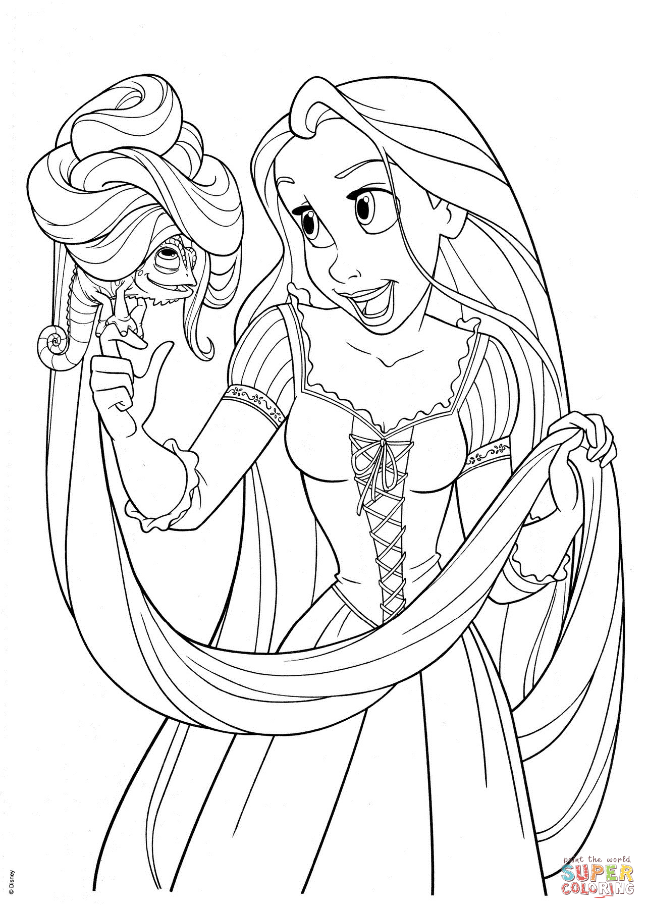 Rapunzel with pascal coloring page free printable coloring pages