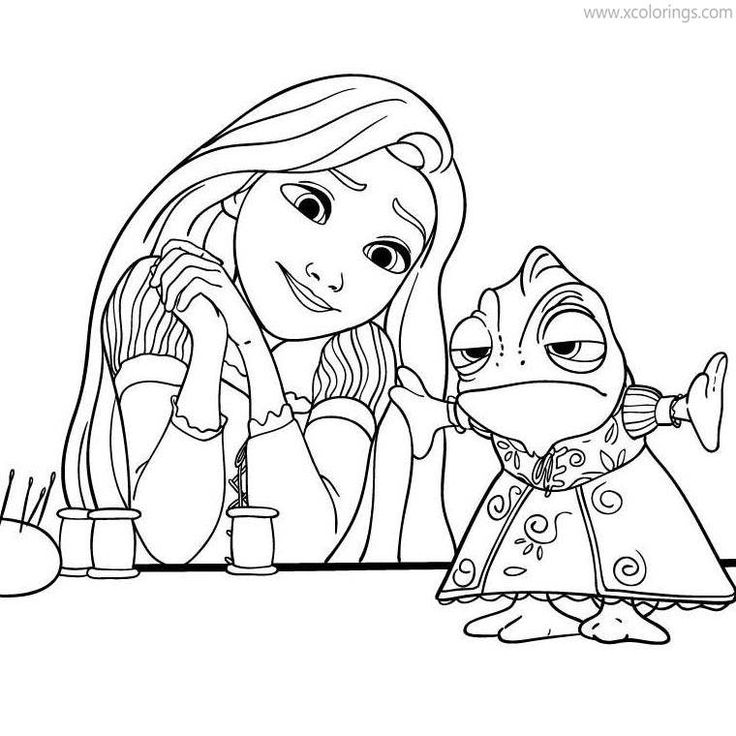 Rapunzel coloring pages pascal wearing clothes